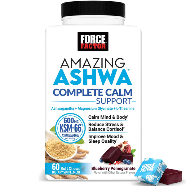 Force Factor, Amazing Ashwa®, Suplemento de ginseng indio, Tres bayas, 60 comprimidos masticables blandos