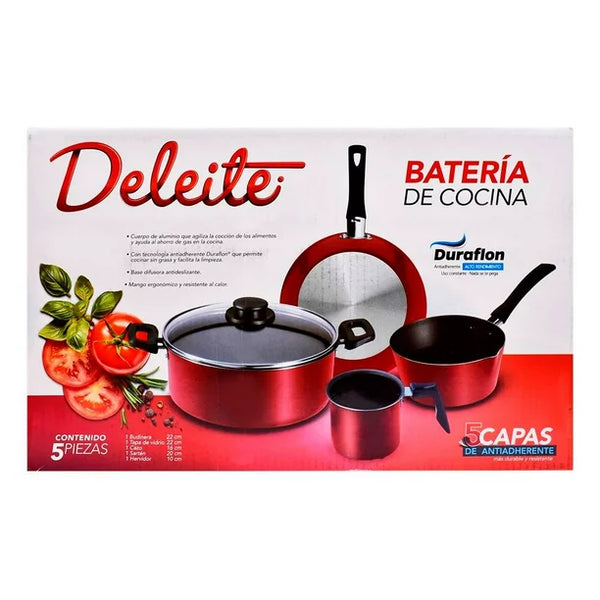 Batería de Cocina Deleite Antiadherente Rojo 5 Piezas