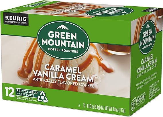 Green Mountain Coffee Caramel Vanilla Cream, Capsulas para Cafetera Keurig K-Cup Pods 12 Unidades