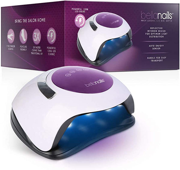 BELLANAILS Lámpara de uñas con luz ultravioleta profesional, 4 preajustes de tiempo y apagado automático, lámpara de uñas LED UV para esmalte de uñas de gel que incluye Shellac (120W)