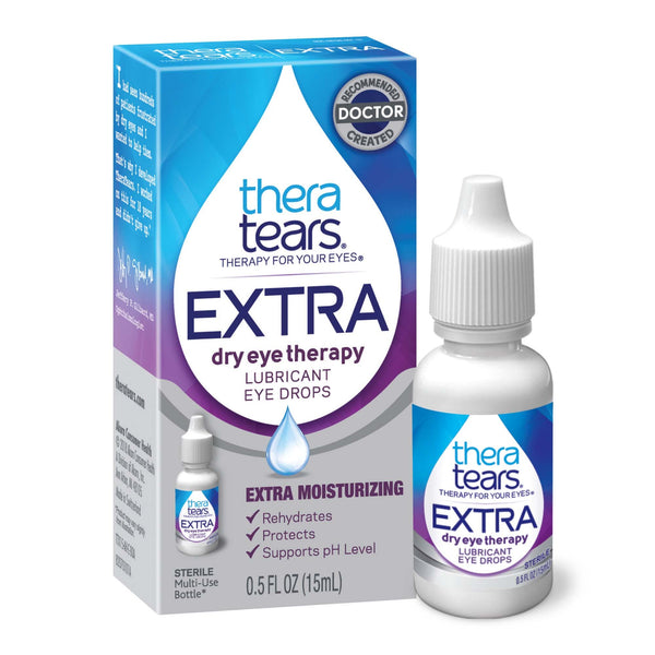 TheraTears Gotas lubricantes para ojos extra secos para ojos secos, botella de 0.5 onzas líquidas