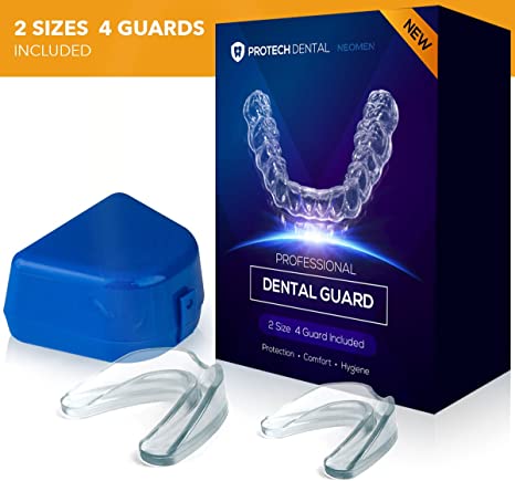 Protech Dental - Protector dental profesional, 2 tamaños, paquete de 4 – Nuevo protector de noche dental anti-trituración actualizado, evita el bruxismo, Tmj y elimina la presión de dientes, 100% satisfacción